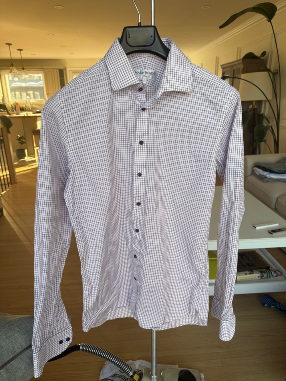 Men's Purple Check Button-Down Dress Shirt - Harry Rosen